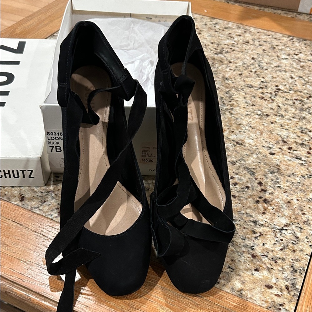 SCHUTZ Black Suede Tie Heels
